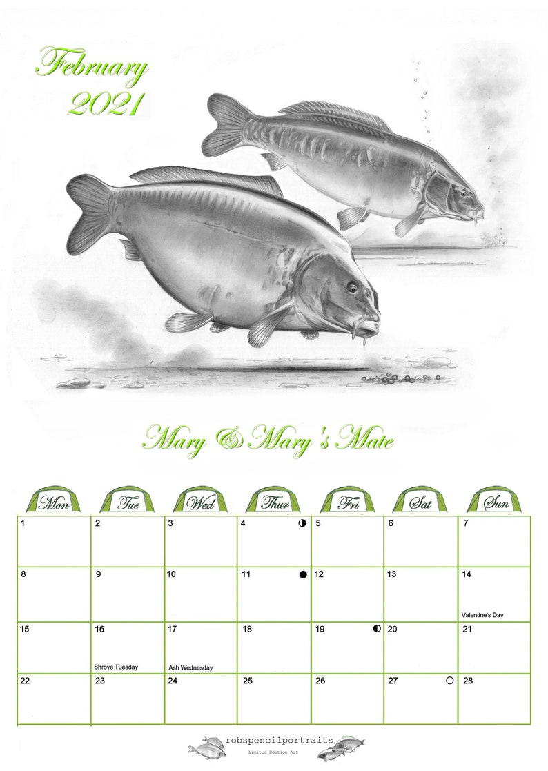 Handmade 2021 CARP LEGENDS Fishing Calendar Featuring Art by Etsy