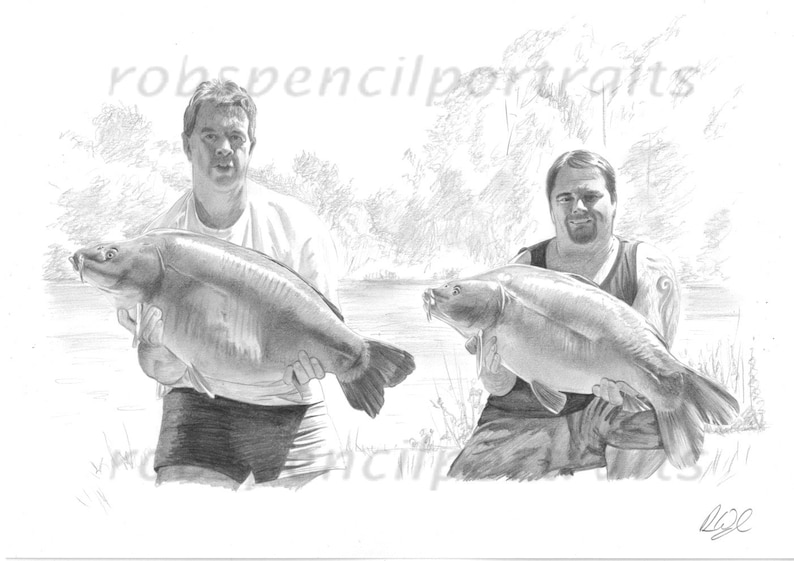 Fishing Portrait Hand drawn from your photo Bespoke Personalised Gift for Angler Fisherman From Artist Robin Woolnough image 8
