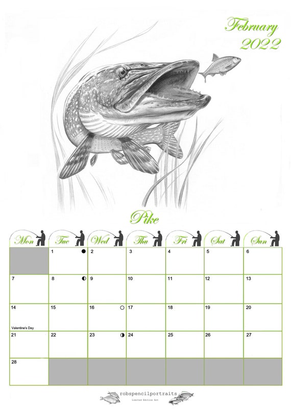 Fish Calendar 2022 New 2022 Fishing Calendar Featuring Art By Robin Woolnough | Etsy Uk
