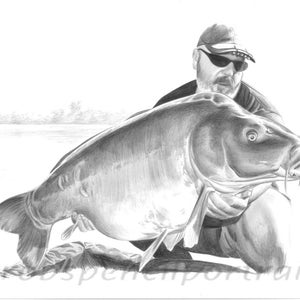 Fishing Portrait Hand drawn from your photo Bespoke Personalised Gift for Angler Fisherman From Artist Robin Woolnough image 5