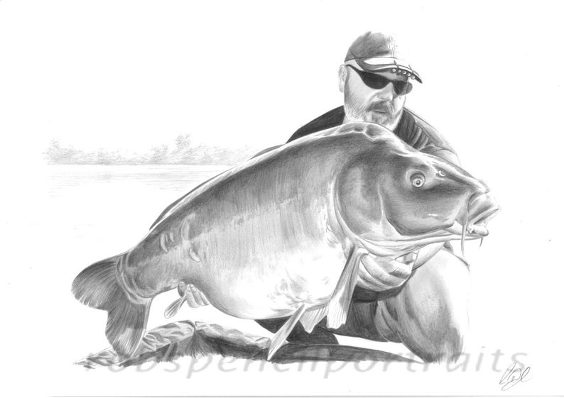 Fishing Portrait Hand drawn from your photo Bespoke Personalised Gift for Angler Fisherman From Artist Robin Woolnough image 5