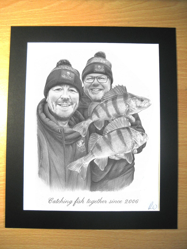 Fishing Portrait Hand drawn from your photo Bespoke Personalised Gift for Angler Fisherman From Artist Robin Woolnough image 3