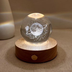 Planet Orbit Crystal Ball Night Light, Moon Night Lamp, Custom Space Desk Lamp, Cute Bedside Lamp, Glass Ball Nursery Decor, Room Decor Lamp