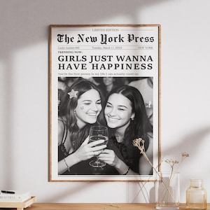 Niestandardowy wydruk na płótnie z gazety, oprawione wydruki ścienne, ramka na zdjęcia z gazety w stylu vintage, wydrukowana sztuka ścienna o przyjaźni, prezent dla najlepszego przyjaciela