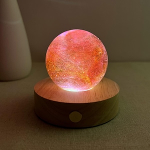 Custom Red Glass Ball Night Light, Sun Planet Night Lamp, Pink Globe Desk Lamp, Space Ball Lighting, Crystal Table Lamp, Sphere Bedside Lamp