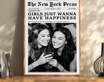 Custom Newspaper Print, Personalized Friendship Wall Art, Vintage Canvas Print Room Decor, Best Friend Gift, Unique Bestie Gift for Her