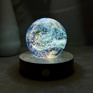 Custom Blue Galaxy Night Light, Star Glass Ball Night Lamp, Personalized Planet Light, LED Table Lamp, Space Desk Lamp, Nebula Bedside Lamp