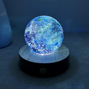 Custom Blue Galaxy Glass Ball Light, Personalized Planet Night Lamp, Engraved Sky Night Light, LED Star Table Lamp, Space Planet Desk Lamp