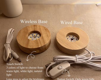 Wooden Wired/Wireless Base, Only Base and USB cable, Can be Engraved