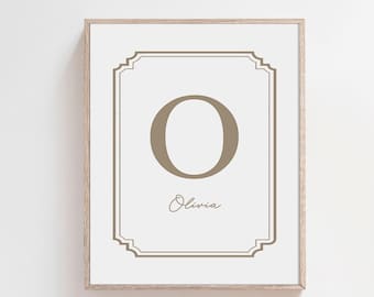 Custom Initial Print, Digital Download, Nursery Art, Personalized Initial Wall Decor, Baby Nursery Decor, Vintage Room Monogram letter Print