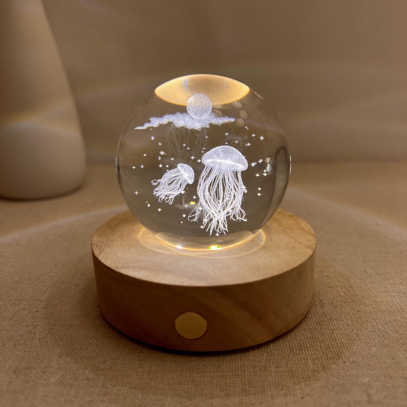 Lámpara de noche de medusa personalizada, luz de luna, decoración de habitación, globo de cristal, lámpara de escritorio esférica, decoración navideña astronómica, regalo navideño.