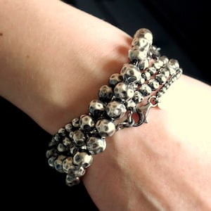 Bracciale con perline in argento sterling, bracciale impilabile da 3 a 8 mm, perline martellate in argento, braccialetti con perline, abbigliamento quotidiano, bracciale casual,