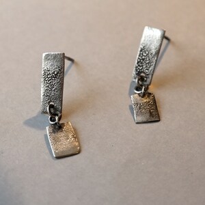 Sterling Silver Earrings, Rectangular Earrings, Fine Silver Jewelry, Raw Silver, image 5