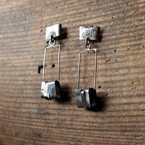 Rustic Silver Dangle Earrings, Handmade Jewelry, Raw Silver, Long Earrings
