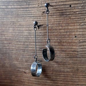 Handcrafted Hoop Earrings, Long Dangle Earrings, Raw Silver, Sterling Silver Jewelry image 1