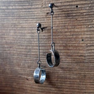 Handcrafted Hoop Earrings, Long Dangle Earrings, Raw Silver, Sterling Silver Jewelry