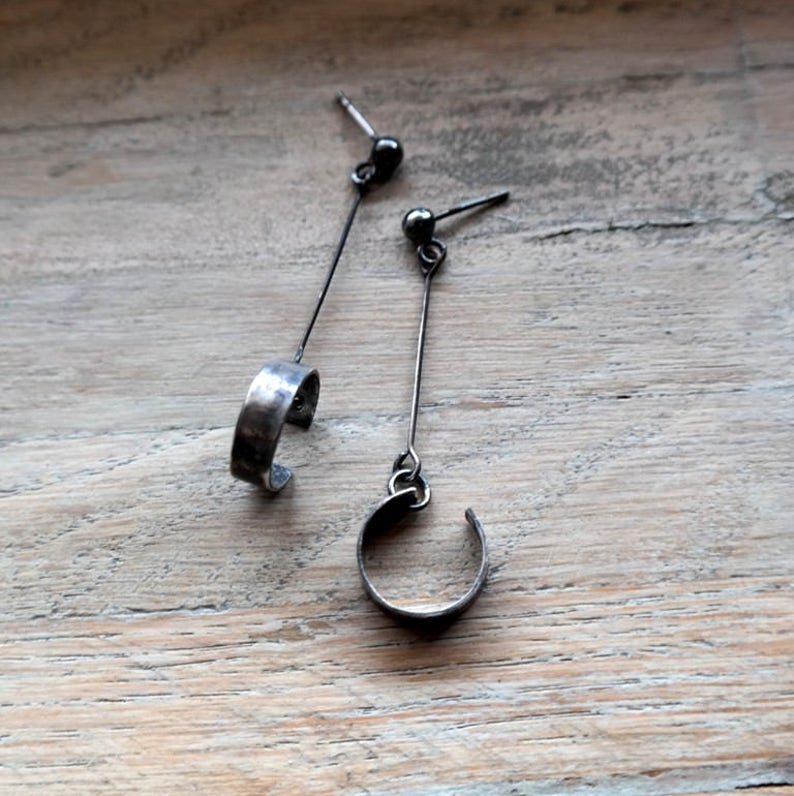 Handcrafted Hoop Earrings, Long Dangle Earrings, Raw Silver, Sterling Silver Jewelry image 7