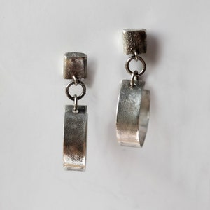 Sterling Silver Hoop Earrings, Raw Silver Jewelry, Oxidized Silver, Rustic Silver Earrings