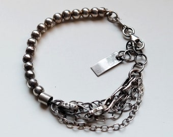 Sterling Silver Bracelet For Women, Silver Beads and Chains, Multi Strand Jewelry