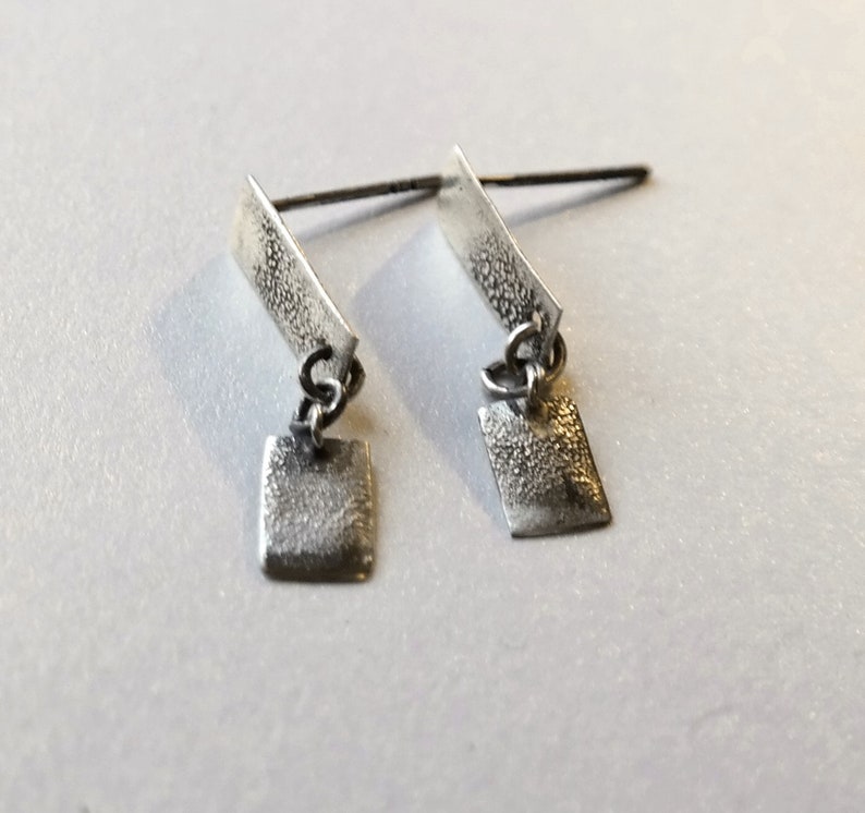 Sterling Silver Earrings, Rectangular Earrings, Fine Silver Jewelry, Raw Silver, image 7