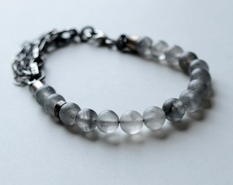 Armband aus Sterling Silber, Grauquarz Perlen, Perlenarmbänder, Silberketten,