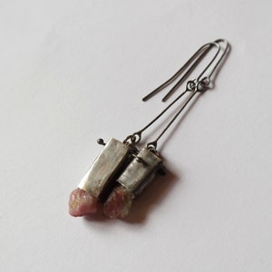 Sterling Silver Earrings, Raw Tourmaline Earrings, Tourmaline Crystal, Raw Jewelry, Long  earrings