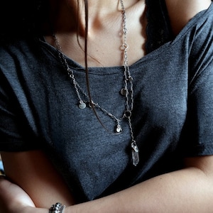 Raw Quartz Sterling Silver Necklace, Rough Quartz Jewelry, Raw Crystal Necklace, Amulet Necklace