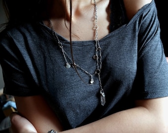 Raw Quartz Sterling Silver Necklace, Rough Quartz Jewelry, Raw Crystal Necklace, Amulet Necklace