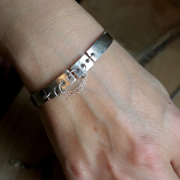 Industrial Sterling Silver Bracelet, Artisan Silver Jewelry, Handmade Bracelet, Unique Silver Bracelet