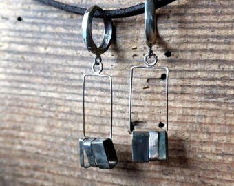 Boucles d’oreilles en argent sterling brut, bijoux faits à la main, boucles d’oreilles en argent long,