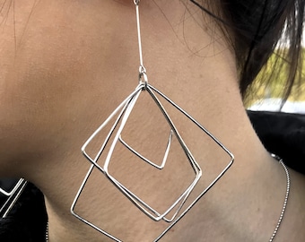 Oversized Sterling Silver Earrings, Statement Earrings, Handmade Jewelry, Long Dangle Earrings,