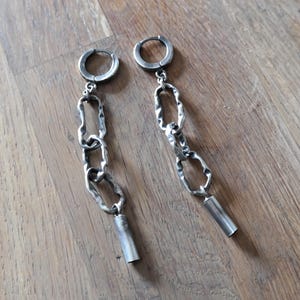 Handmade Sterling Silver Dangle Earrings, Chains Earrings, Raw Silver Jewelry, Oxidized Silver
