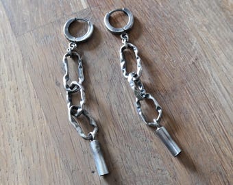 Handmade Sterling Silver Dangle Earrings, Chains Earrings, Raw Silver Jewelry, Oxidized Silver