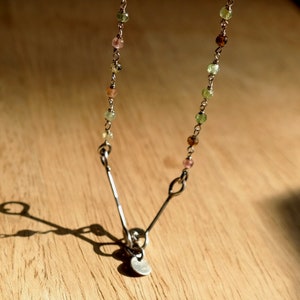 Choker Sterling Silver Necklace, Tourmaline Necklace, Handmade Jewelry, 925 Silver Choker, Pink Green Tourmaline