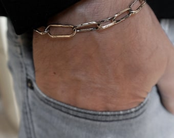 Solid Sterling Silver Men's Bracelet, Handmade 925 Silver, Raw Silver Chain, Sterling Silver jewelry,