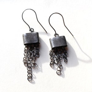 Handmade Sterling Silver Dangle Earrings, Chains Earrings, Raw Silver Jewelry, Oxidized Silver