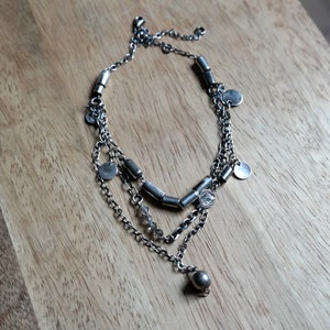 Oxidierte Sterling Silber Layered Halskette, Kette Silber Halskette, Kristall Multistrang Halskette, Silber Plättchen