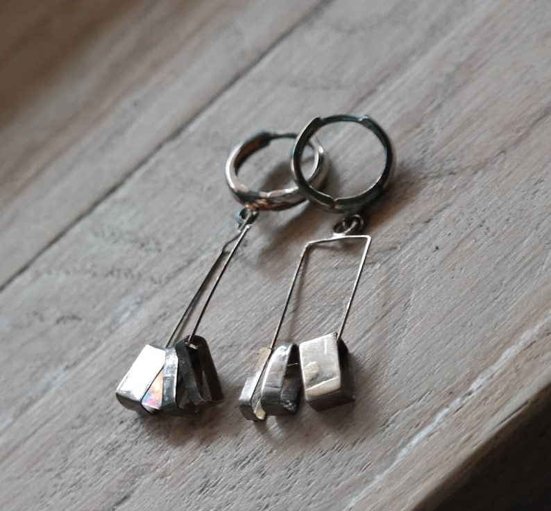 Raw Sterling Silver Earrings, Handmade Jewelry, Long Silver earrings, image 4