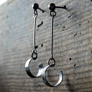 Handcrafted Hoop Earrings, Long Dangle Earrings, Raw Silver, Sterling Silver Jewelry image 4