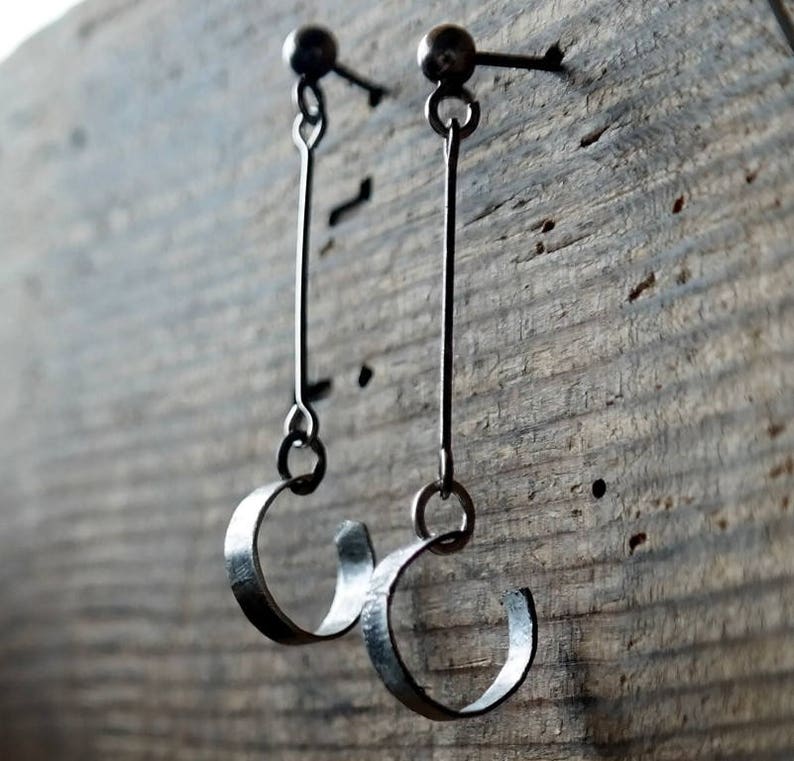 Handcrafted Hoop Earrings, Long Dangle Earrings, Raw Silver, Sterling Silver Jewelry image 4