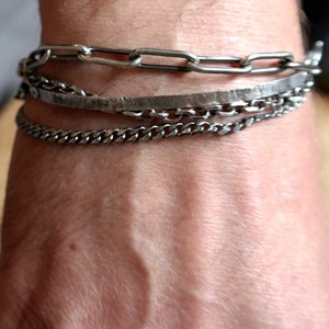 Men&#39;s Sterling Silver Bracelet, Multi Strand Bold Bracelet, Hammered Bracelet for Men, Handmade Statement Jewelry,