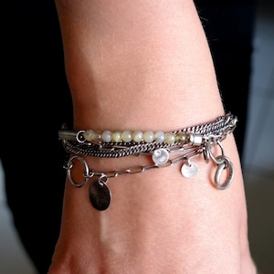 Agate Bracelet, Sterling Silver Bracelet, Multistrand Handmade Jewelry, Agate Beads