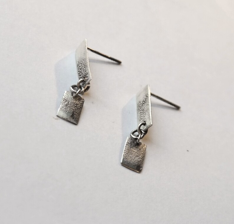 Sterling Silver Earrings, Rectangular Earrings, Fine Silver Jewelry, Raw Silver, image 9