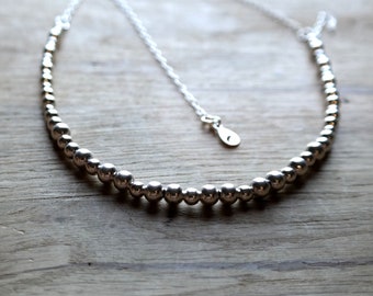 Sterling Silber Perlen Halskette, 3 - 5 mm Perlen, Sterling Kugel Halskette, Everyday Wear, Stapelbar Choker
