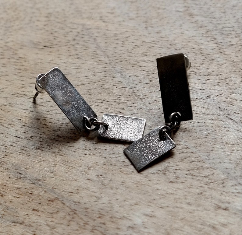 Sterling Silver Earrings, Rectangular Earrings, Fine Silver Jewelry, Raw Silver, image 6