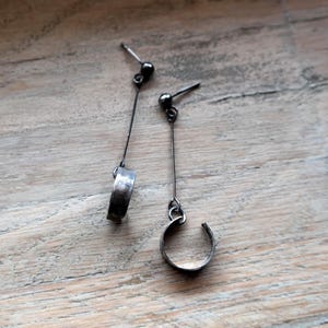 Handcrafted Hoop Earrings, Long Dangle Earrings, Raw Silver, Sterling Silver Jewelry image 5