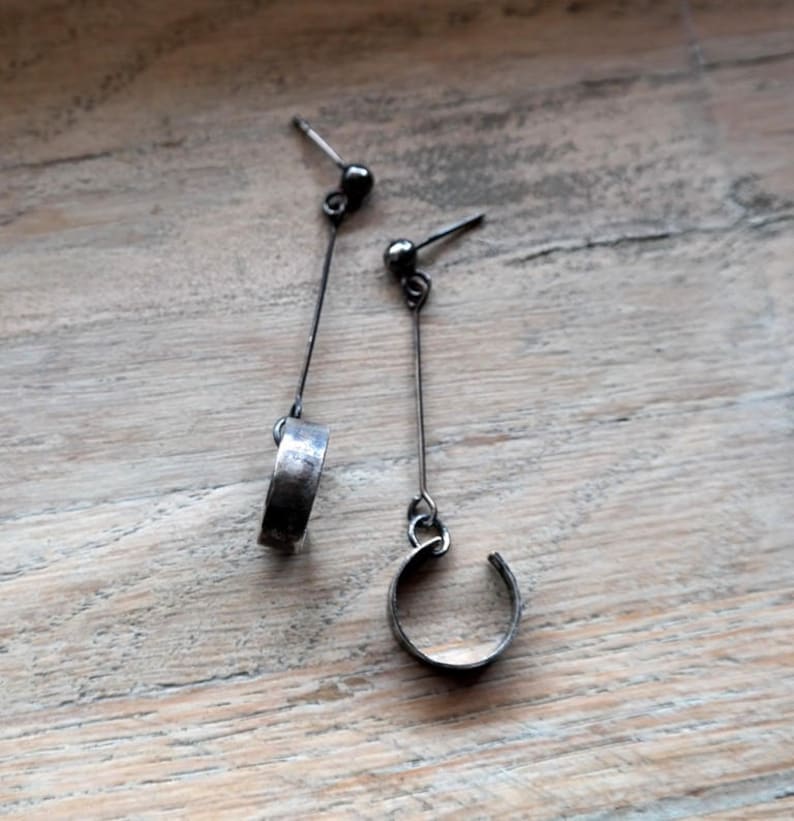 Handcrafted Hoop Earrings, Long Dangle Earrings, Raw Silver, Sterling Silver Jewelry image 5