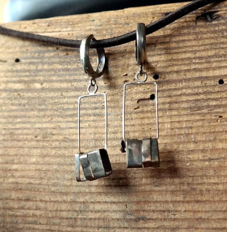 Raw Sterling Silver Earrings, Handmade Jewelry, Long Silver earrings, image 5