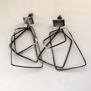Geometric Sterling Silver Earrings, Raw Silver, Handmade Jewelry, Statement Earrings,