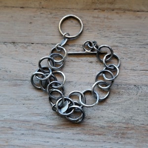 Silver Chunky Bracelet, Hammered Circles, Sterling Silver Jewelry, Handmade Chain,